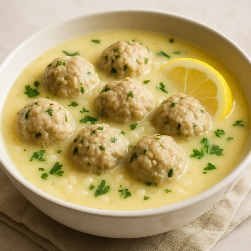 Youvarlakia Avgolemono (Fleischbällchen-Ei-Zitronen-Suppe)